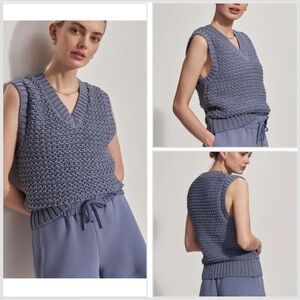 Varley Stone Blue Knit V‑Neck Sweater Vest